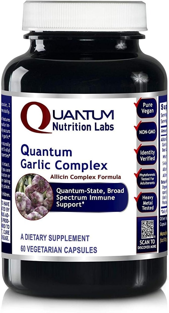 Quantum Nutrition Labs Quantum Garlic Complex - Česnek Allicin doplňky, Česnek pilulky, Allicin extrakt, Česnek extrakt, Organic Česnek Kapsle, Imunitní podpora - 60 Vegetariánské Kapsle