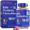 LOVEBUG Probiotika pro děti - Probiotické žvýkačky s prebiotickým vláknem pro věk 4 +, Denní Dětské Gut zdraví a stravovací podpora Dodatek, Sugar- Free Berry Flavor, 60 Počet