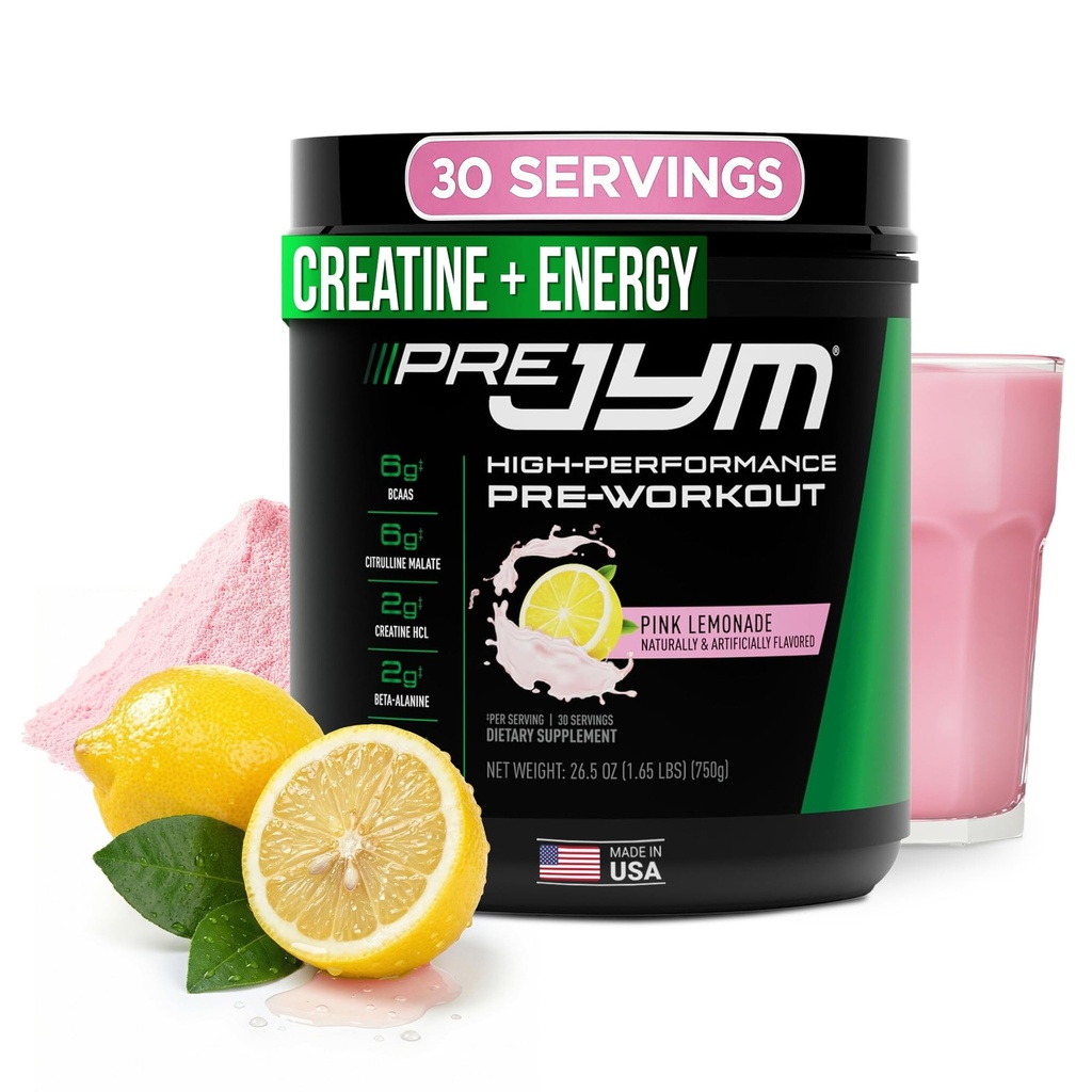 JYM doplněk vědy Pre JYM Pink Limonade Pre Workout prášek pro muže a ženy, BCAA, Nootropics, Creatine HCI, Citruline, Beta- Alanin, Betaine, Taurin, Huperzin, 30 Služení