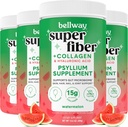Bellway Super Fiber Powder + Collagen (4 balení), Sugar- Free Psylium Husk Powder with Collagen Peptides and Hyaluronic Acid for Gut Health, Health Skin, Hills, Bones & Joints, Watermeloun (42.4 oz)