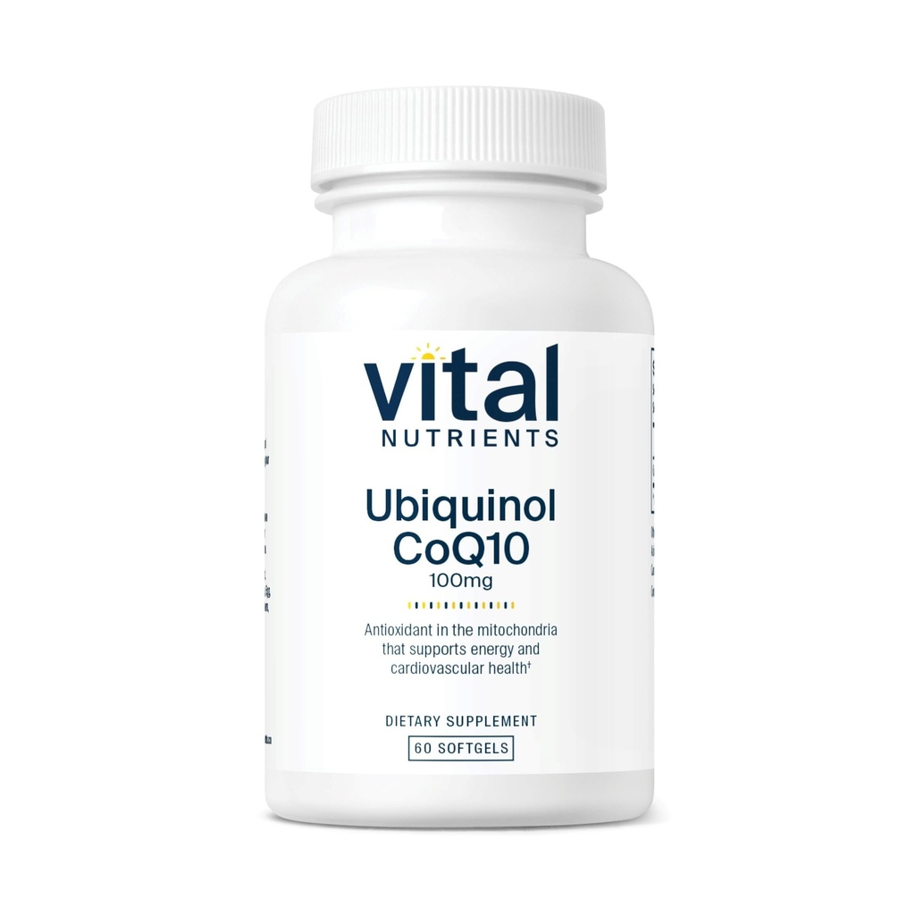 Vital Nutrients Ubiquinol CoQ10 100mg Activated Form of Coenzyme Q10 Activity 124; Potenciální antioxidant na podporu kardiovaskulárního a mozkového zdraví * Agricultural 124; Gluten and Dairy Free Agricultural 124; 60 Vegetarian Softgels
