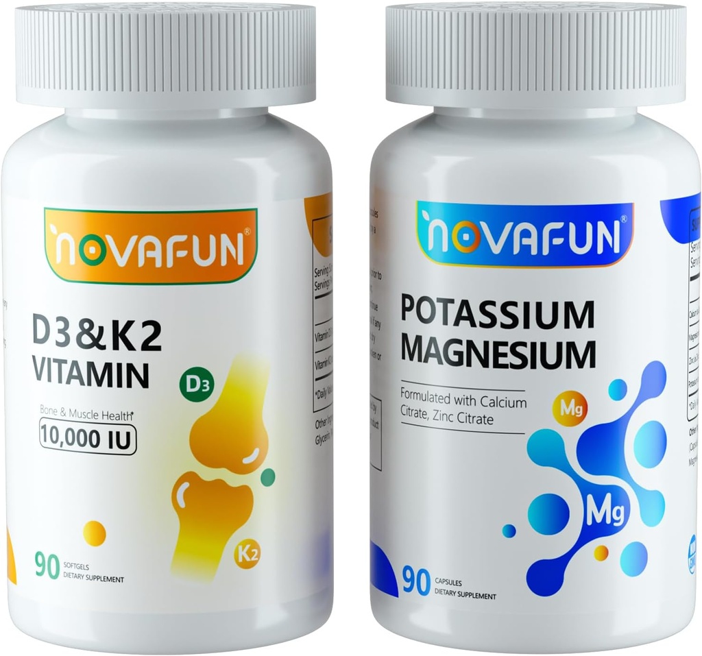 Draslík hořčík se zinkem vápníku a D3 K2 vitamínové doplňky Bundle pro srdce, kosti, svalové zdraví