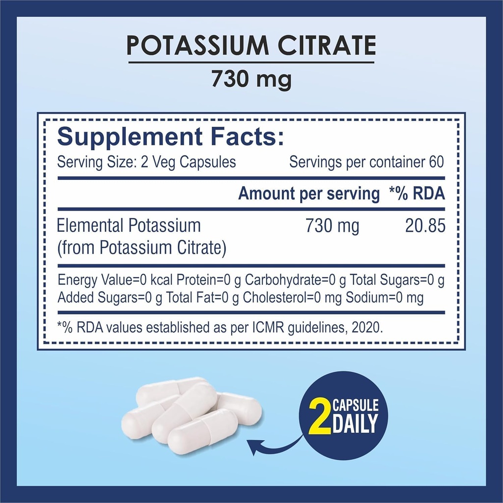 Citrát draselný 730mg dodatek, podporuje funkci ledvin a zdravé svaly - 120 Zeleninové kapsle