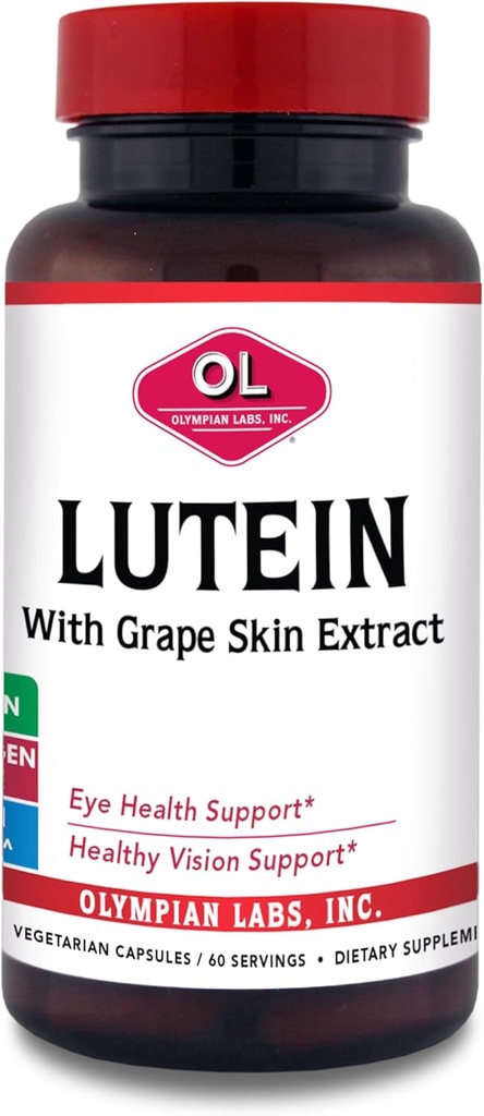 Olympian Labs Lutein 20 mg, 60 Kapsle s FloraGLO a Grape Skin Extract, Podpora zdravé vize a funkce očí