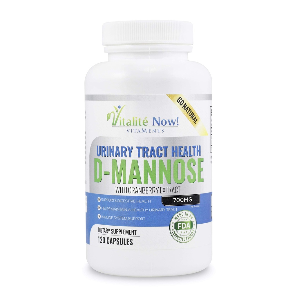 Vysoká síla Čistá D- Mannose s Cranberry Extrakt pro přírodní infekce močových cest a podpora UTI - Digestivní zdraví - Podpora imunitního systému - 700mg - Non- GMO - 120 pilulky