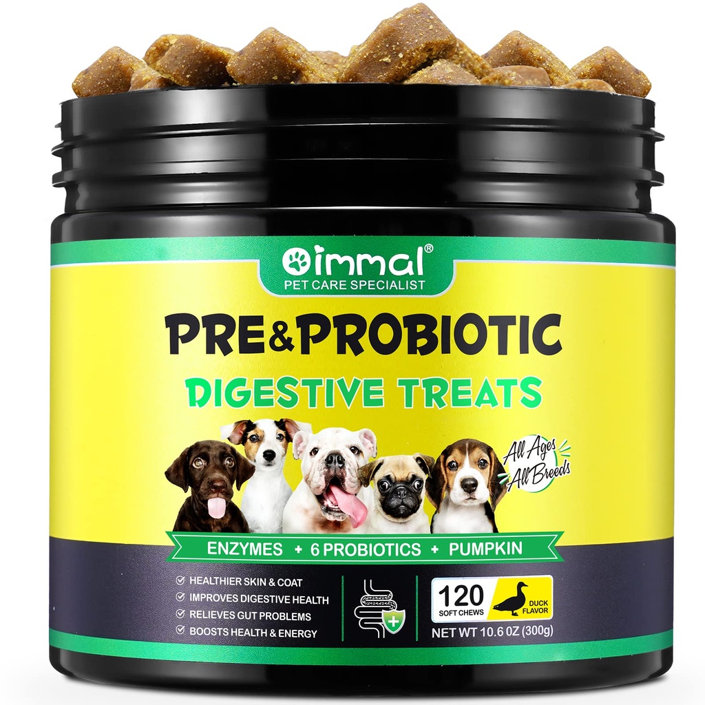 Probiotika pro psy - Pre & Probiotické stravitelné léčby pro psy, Podpora Gut zdraví, Sezónní alergie, Slepé uši, Doplatek psa měkké žvýkání, Imunitní funkce podpora pro psy - 120pc / Duck Flavor
