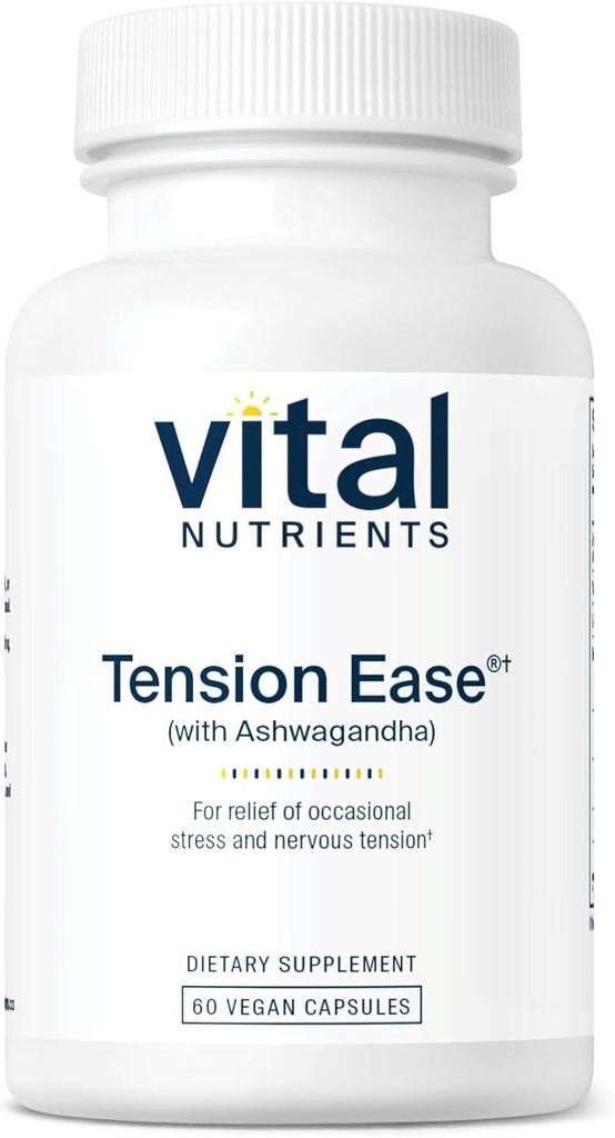 Vital Nutrients Tension Ease with Ashwagandha CLAS124; Stress Relief Supplementary for Relief of Occasional Stress and Nervous Tension CLAS124; Gluten, Dairy, Soy Free CLAS124; Non- GMO CLAS124; 60 Kapsle
