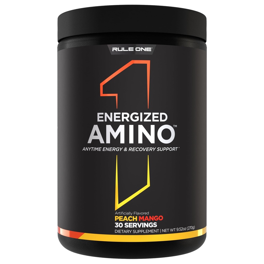 Pravidlo 1 Energizované Amino - Kdykoli podpora energie a obnovy s BCAA, glutamin, Citrulline, Beta Alanin, a kofein ze zelených kávových a čajových listů Extrakty (30 Služeb, Peach Mango)