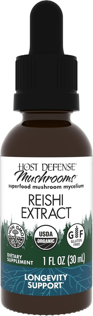 Hostitel Defense Reishi Extract - Heart & Imunitary Health Supplement - Houbový dodatek pro podporu energie a vitality - Reishi dodatek k celkové podpoře Well- Being - 1 fl oz (30 Služeb) *
