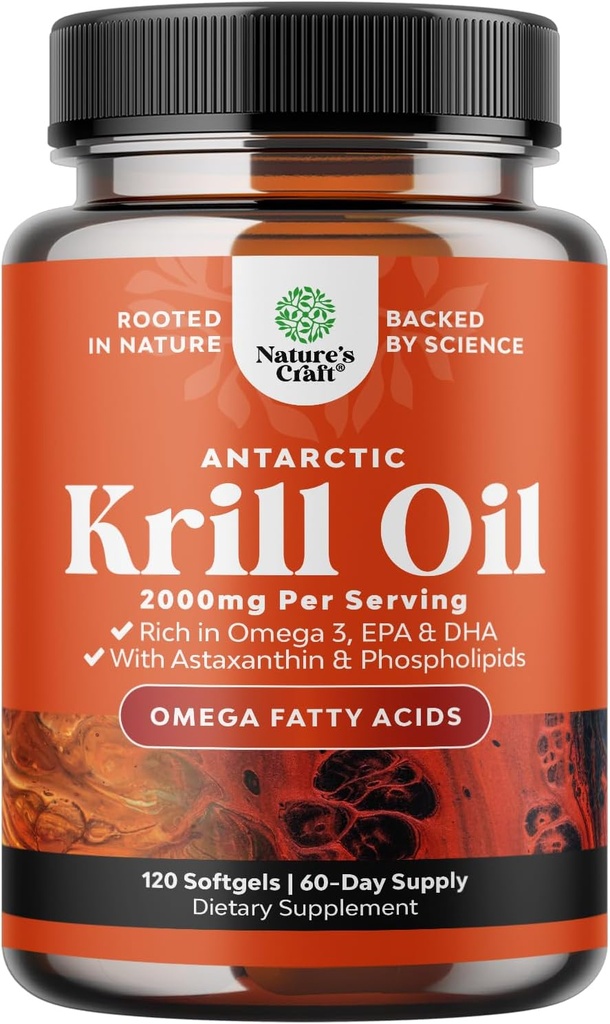Antarktický krilový olej 2000mg Softgels Per Serving - Omega 3 krill dodatek k ropě s EPA DHA & Astaxanthin - 3. strana Lab Tested No Gluten GMO nebo Fishy After Taste - 2 měsíce