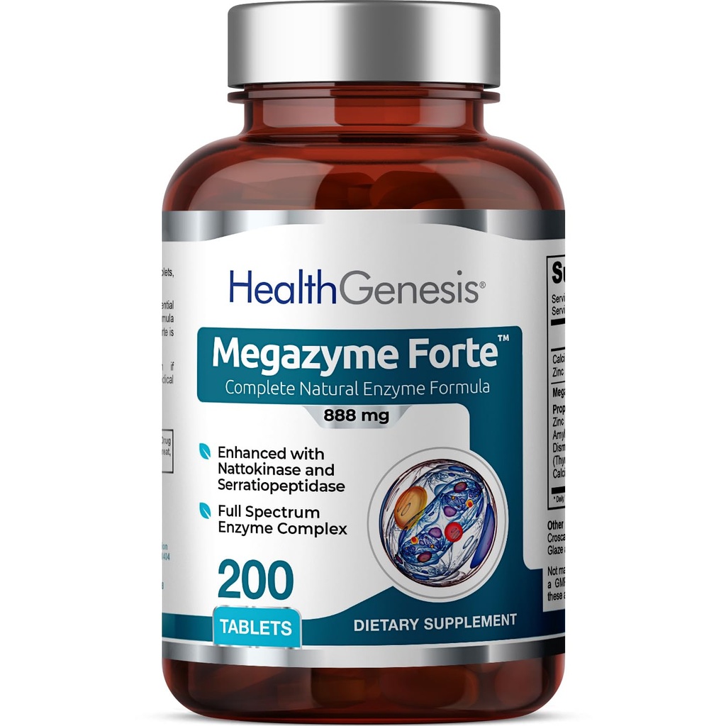 Megazyme Forte 200 Tablet - Natural Plant Proteolytic Enzymes Nattozimes Serrazimes Podporuje imunitní systém výživy