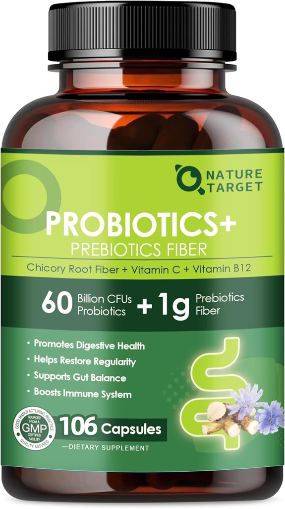 Probiotika pro ženy stravitelné zdraví s prebiotický Vláknina - Vláknitý dodatek s 60 biliony Probiotika pro Regularitu & Gut Cleanse - Podporuje příležitostné zácpy - 106 Veggie Kapsle
