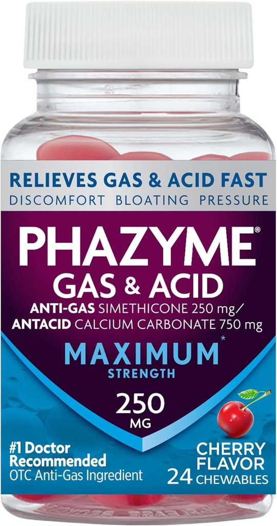 Phazyme Maximální síla plynu a kyseliny Relief, Práce rychle, třešňový flavor, 24 Chews (Balení květen Vary)