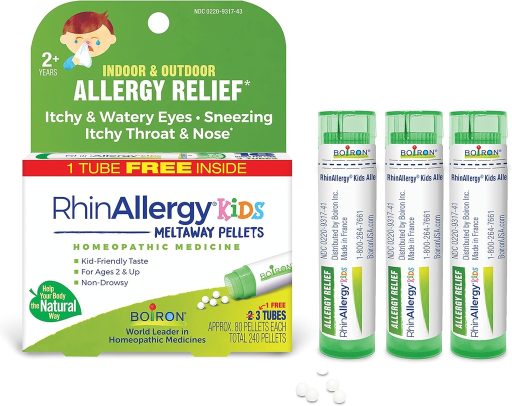 Boiron RhinAlergy Dětské pelety pro úlevu od alergických příznaků kýchání, Runny Nose, a Itchy oči nebo hrdlo - 3 Počet (240 Pelety)