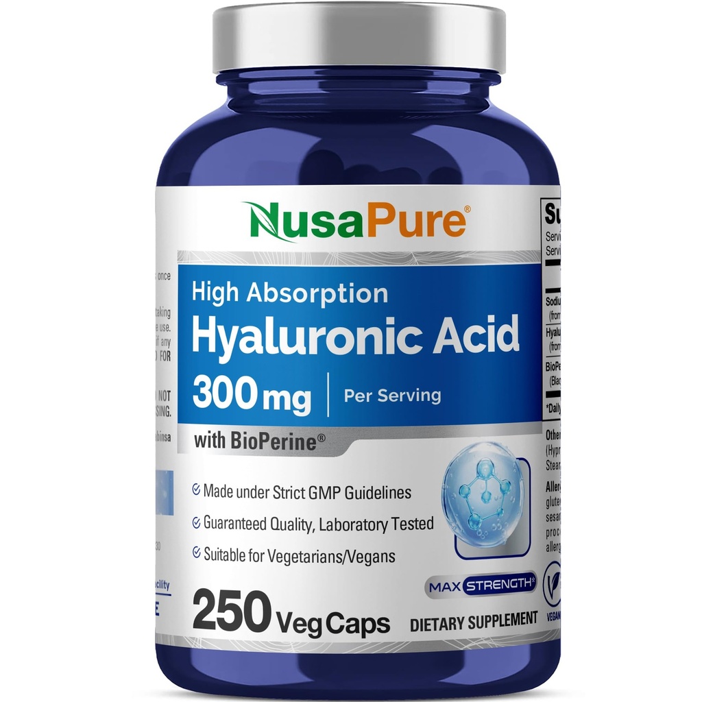 NusaPure Hyaluronic Acid 300mg 250 Veggie Kapsle (Non- GMO, Vegan)
