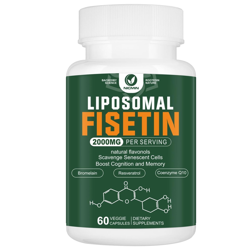 Lipozomální doplněk Fisetin, 2000MG, 98% čisté Fisetin Polyfenoly Antioxidanty, s Quercetin, TMG a Resveratrol, pro zdravé stárnutí, kognitivní podpora, 60 Kapsle