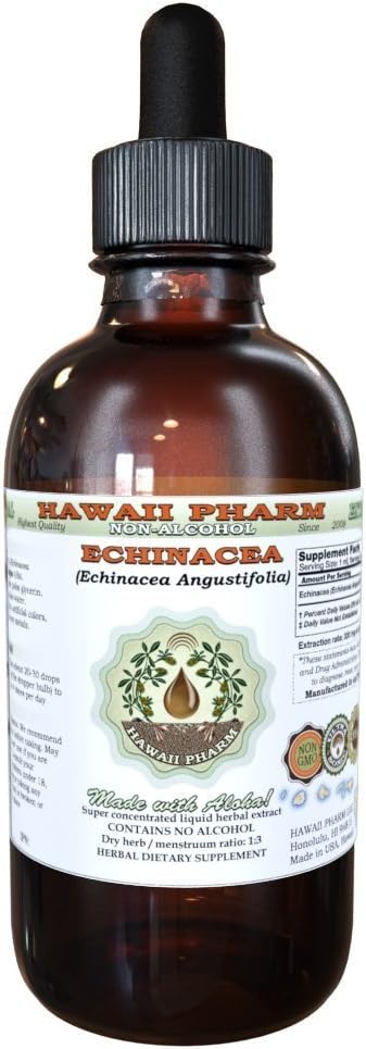 Echinacea Alcohol- Free Liquid Extract, Echinacea (Echinacea Angustifolia) Sušený Root Glycerite Hawaii Pharm Natural Bylinný doplněk 4 oz