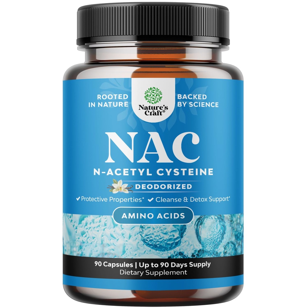 Natures Craft NAC Supplement N-Acetyl Cystein - Vegan High Absorption NAC 600mg per Serving Capsules - Glutathione Precursor for Heaty Cleanse Detox & Opravy Plus Lung Health - 90 Počet