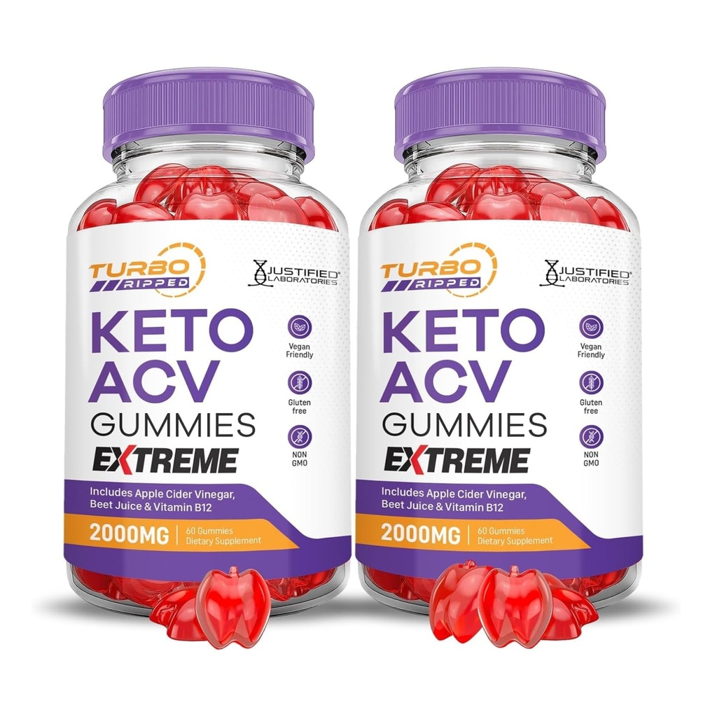 Odůvodněné laboratoře (2 Pack Turbo Ripped Keto ACV Gummies Extreme 2000MG Turbo Ripped Keto Gummies Apple Cider Ocet připravený s Pomegranate Beet Juice Powder B12 Vegan Non GMO 120 Gummys