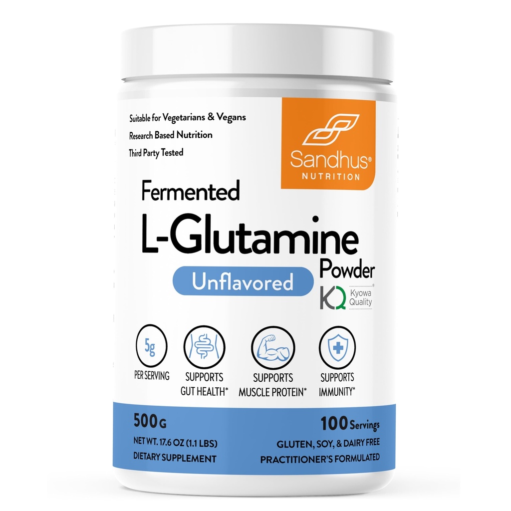 Sandhu je L- glutamin prášek 124; 100 Služeb, 500 Gram, 17.6 Oz., Velká velikost, 3 měsíce Dodávka 124; Vyrobeno v USA 124; Non- GMO, Amino kyselina dodatek pro podporu svalů a Gut zdraví