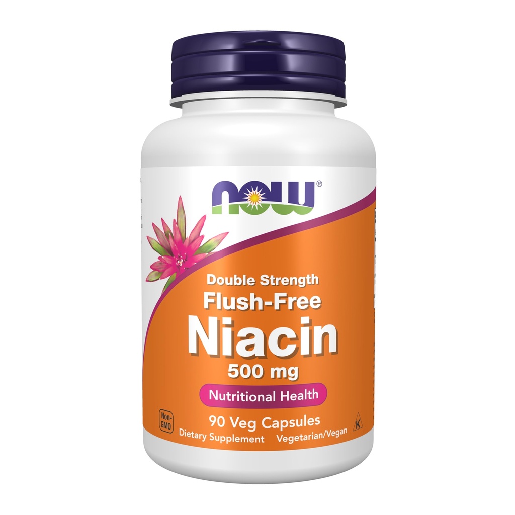 Nyní Potraviny doplňky, Niacin (vitamin B-3) 500 mg, Flush- Free, Double Strength, Nutritional Health, 90 Veg Kapsle