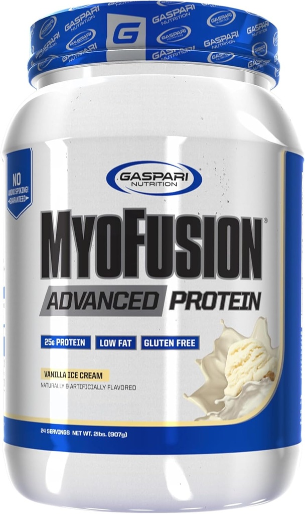 Gaspari Nutrition Myofusion Advanced Protein, Protein Blend with Syney Protein, Casein Protein and Isolate Protein, Low Fat and Gluten Free (2lbs, Vanilla Ice Cream)