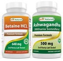 Best Naturals Betaine HCL 648 mg & Ashwagandha Extract 500 Mg