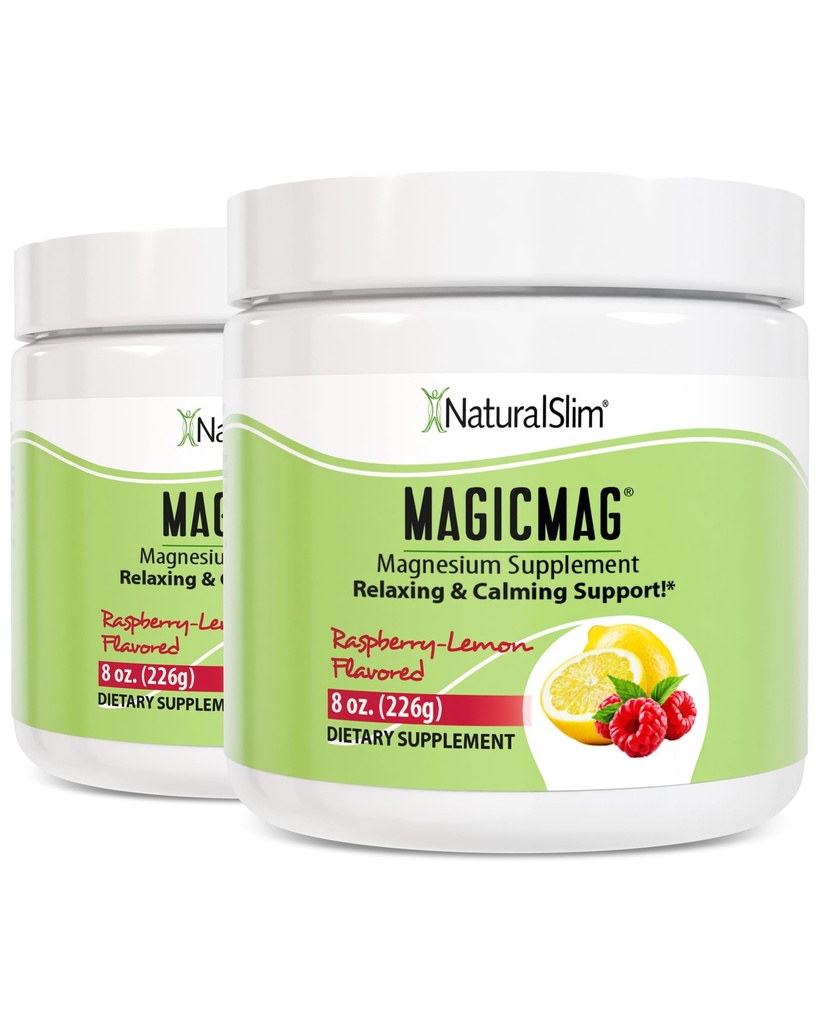 NaturalSlim Magicmag Čistá hořčík Citrát Powder Stress, Zácpa, Muscle, Heart Health, and Sleep Support Appendix 124; Raspberry Lemon Magnesium - 8oz Drink Mix (2 Pack)