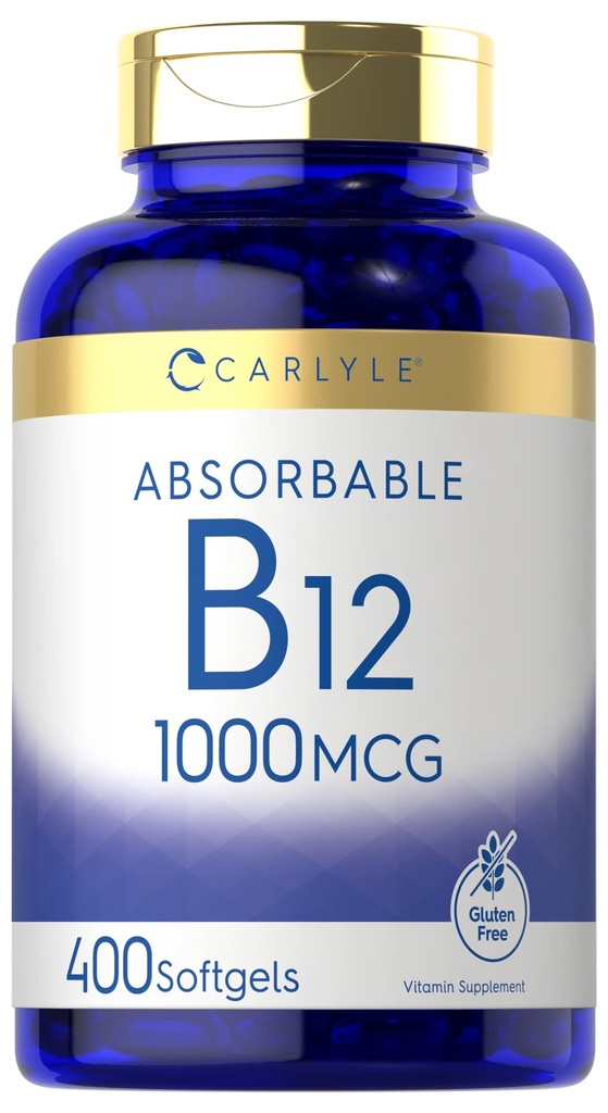 Carlyle Vitamin B12 1000 mcg Absorbovatelné 124; 400 Softgels CLAS124; Non- GMO a gluten zdarma dodatek