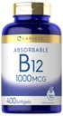 Carlyle Vitamin B12 1000 mcg Absorbovatelné 124; 400 Softgels CLAS124; Non- GMO a gluten zdarma dodatek