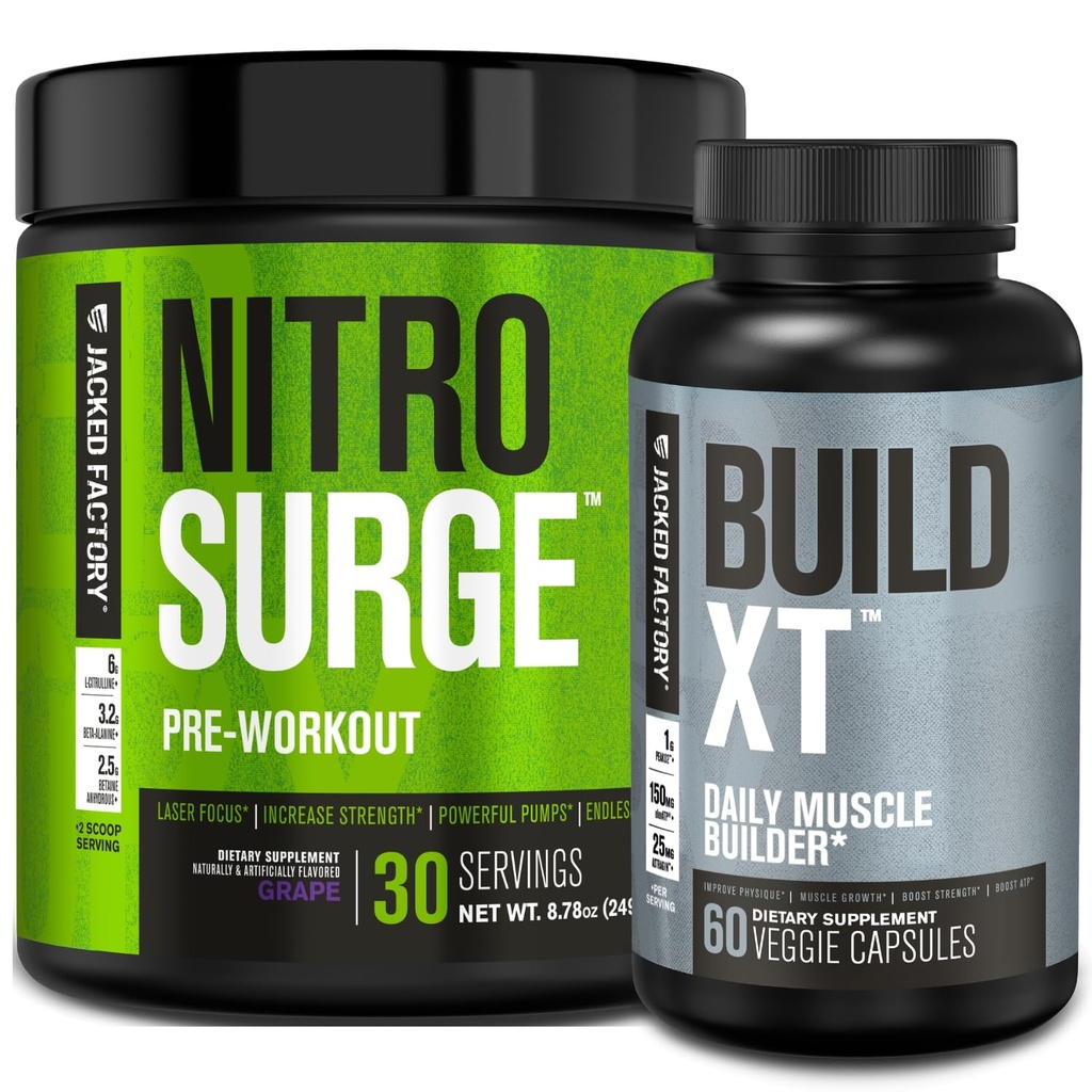 Jacked Factory Nitrofresh Pre- cvičení v Grape & Build XT Muscle Building Bundle pro muže a ženy