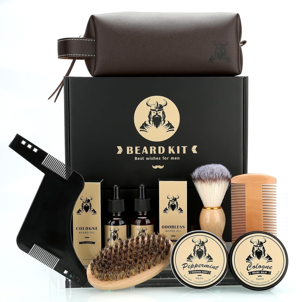 Beard Care Kit dárky pro muže, 9 Pcs Beard Grooming Kit, Beard Club Kit je unikátní dárky pro otce Manžel Přítel, Den otců výročí narozeniny Svatební vánoční dárky nápady pro něj Boss