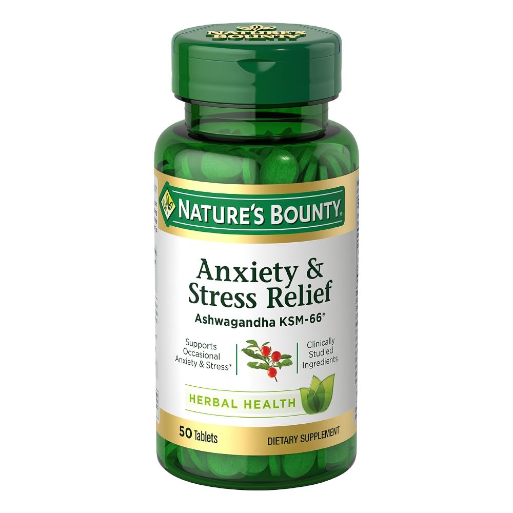 Příroda 's Bounty Stress Relief Ashwagandha KSM 66 Tablety, Podpora nálady, 50 Počet