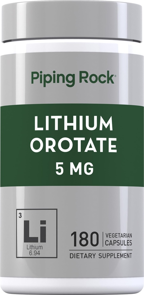 Piping Rock Lithium Orotate Supplementary 124; 5mg Orotace124; 180 Kapsle 124; Non- GMO, gluten zdarma