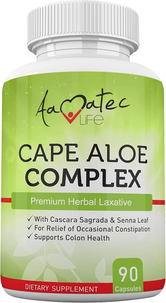 Amatec Life Cape Aloe Herbal Laxativní komplex pro zácpu Relief, Zdravé Bowel Movements, Digestive & Colon Zdraví s Cascara Sagrada a Senna Leaf dodatek pro muže a ženy 90 Kapsle