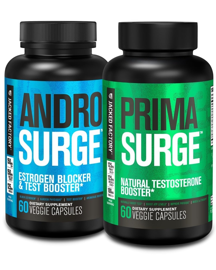 Jacked Factory Testosteron Booster pro muže 124; Estrogen Blocker s Tongkat Ali - Androfresh Anti- Estrogen + Primasurge Natural Test Booster - pro růst svalů, Vitality, Energie, 30 Den Dodávka