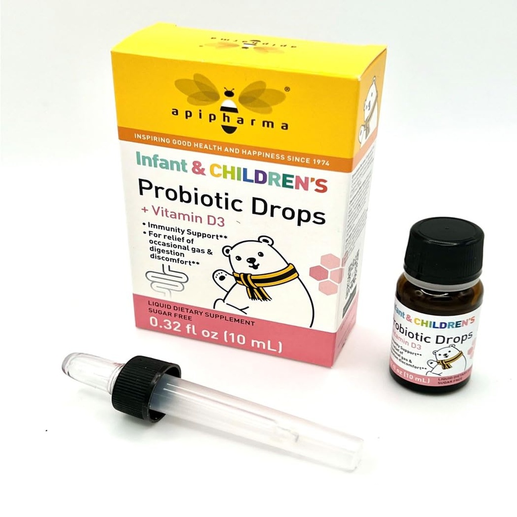 Probiotické dropy kojenců s vitaminem D3 - pro děti, Toddlers & Infants - Podpora trávicího zdraví a imunity, Asistence plynu a nepohodlí (0.32oz)