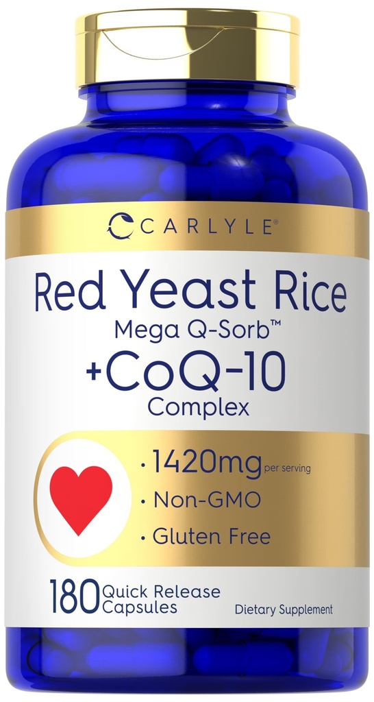Carlyle Red Yeast Rice s CoQ10 Complex CARL 124; 1420 mg CARL 124; 180 Capsules CARL 124; Mega Q-Sorb CARL 124; Non- GMO, gluten zdarma dodatek