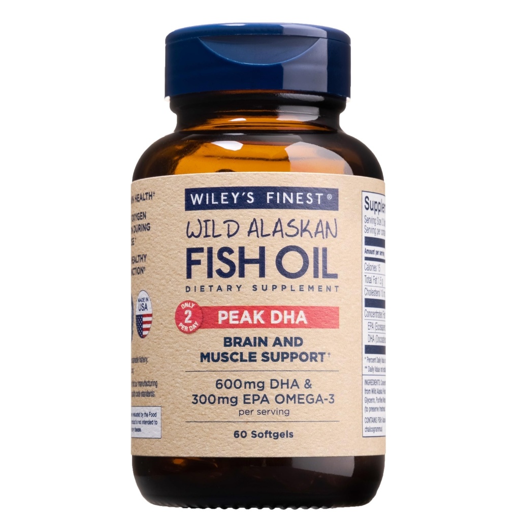 Wiley 's Finest Wild Alaskan Fish Oil Peak DHA - 900mg EPA a DHA Omega-3s - 60 Softgels (30 Servings)