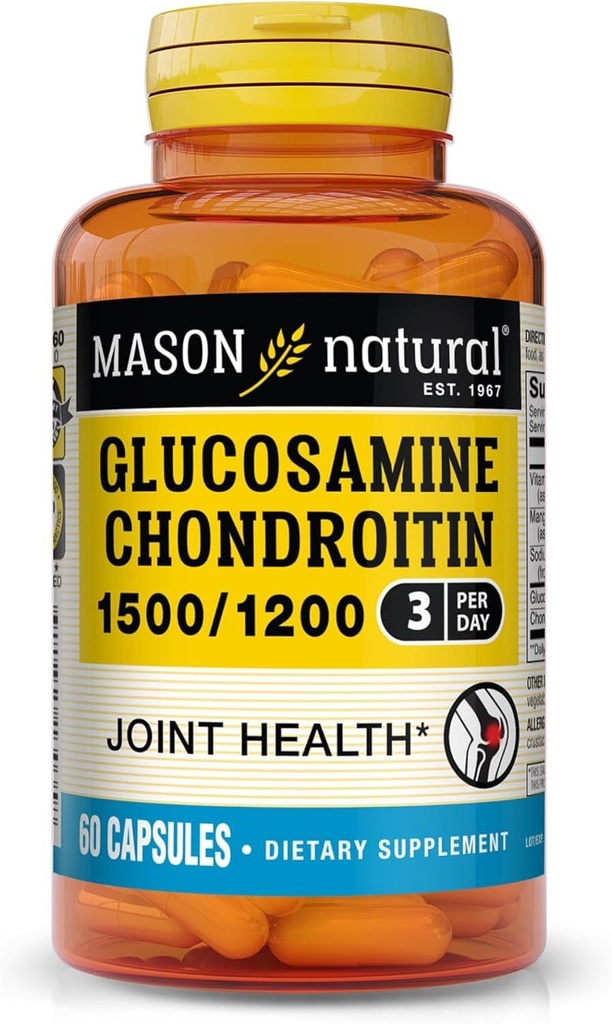 MASON NATURAL Glucosamine Chondroitin 1500 / 1200 s vitamínem C, podporuje společné zdraví pro normální flexibilitu a mobilitu *, 60 Kapsle