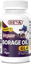 Deva Vegan Vitamins, Borage Oil 500mg, Rich Source of Omega-6 Fatty Acid GLA (Gamma linolenová kyselina), Cold- Pressed & Unrafinated, 90 Tablet, 1- Pack