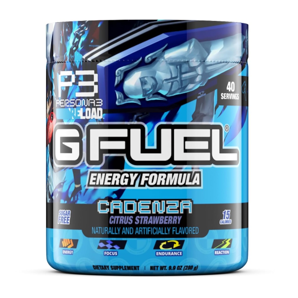 G Fuel Cadenza Energy Drink Powder, Pre Workout Kofein Mix pro hraní her, Cukr Free Focus Amino, Vitamin + Antioxidanty, 9.9oz (Citrus Strawberry, 40 Služeb)