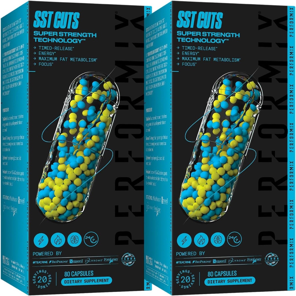 PERFORMIX - SST Cuts - Termogenní s CLA - Energie, Focus & Mood - Podpora metabolismu - Řízení hladu - Nootropní - Předcvičení - Muži a ženy - 160 Služební - 2 Pack