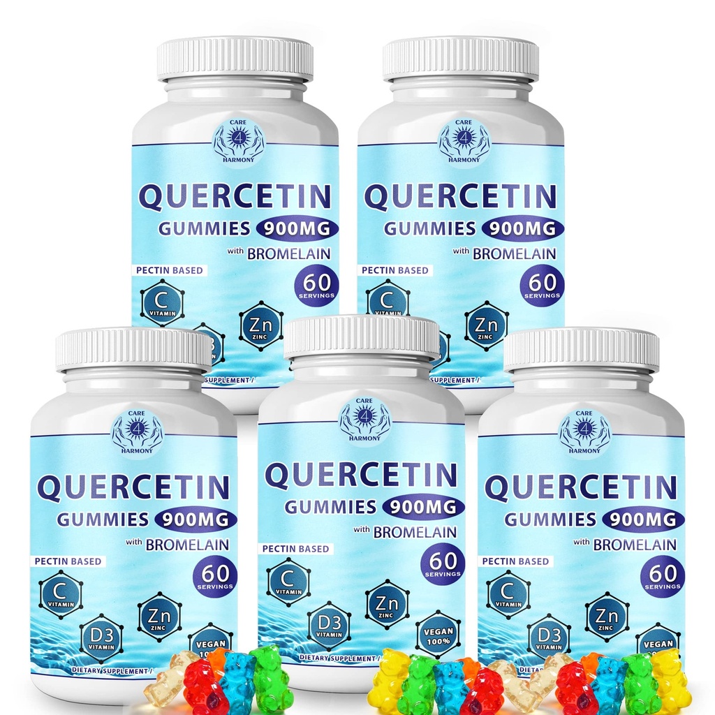 Quercetin Gummies - Quercetin s bromelainovým vitaminem C + zinkem Vitamin D3 - Žvýkací Quercetin 900mg doplňky - Quercetin pro děti a dospělé (5)