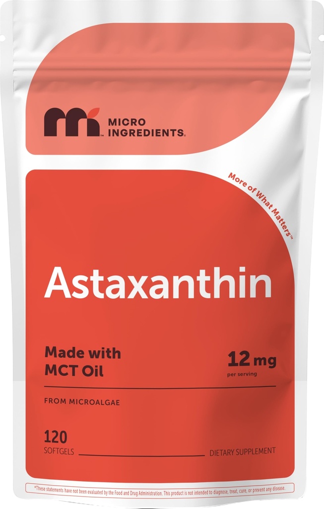 Mikro přísady Astaxanthin 12 mg s MCT Oil, 120 Softgels, 4 Měsíční zásoba 124; Premium Astaxanthin Antioxidant doplňky * Plný zdroj mikrořas 124; Triple Strength, Non- GMO, gluten Free, No Soy