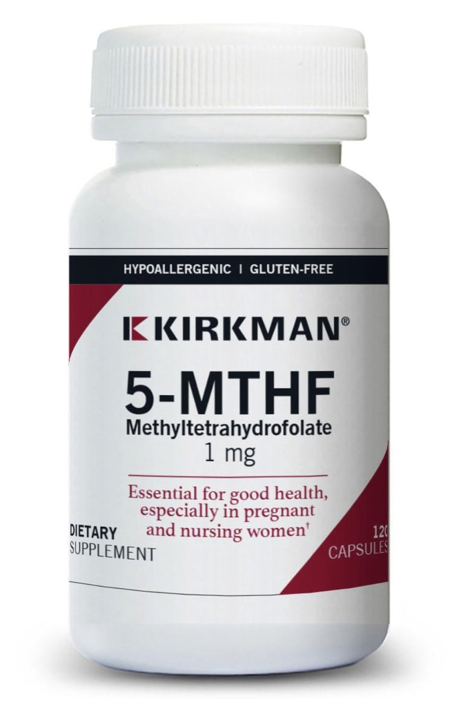 Kirkman 5-MTHF - Hypoalergenní - 120 Vegetariánské kapsle - kyselina listová Essential pro dobré zdraví