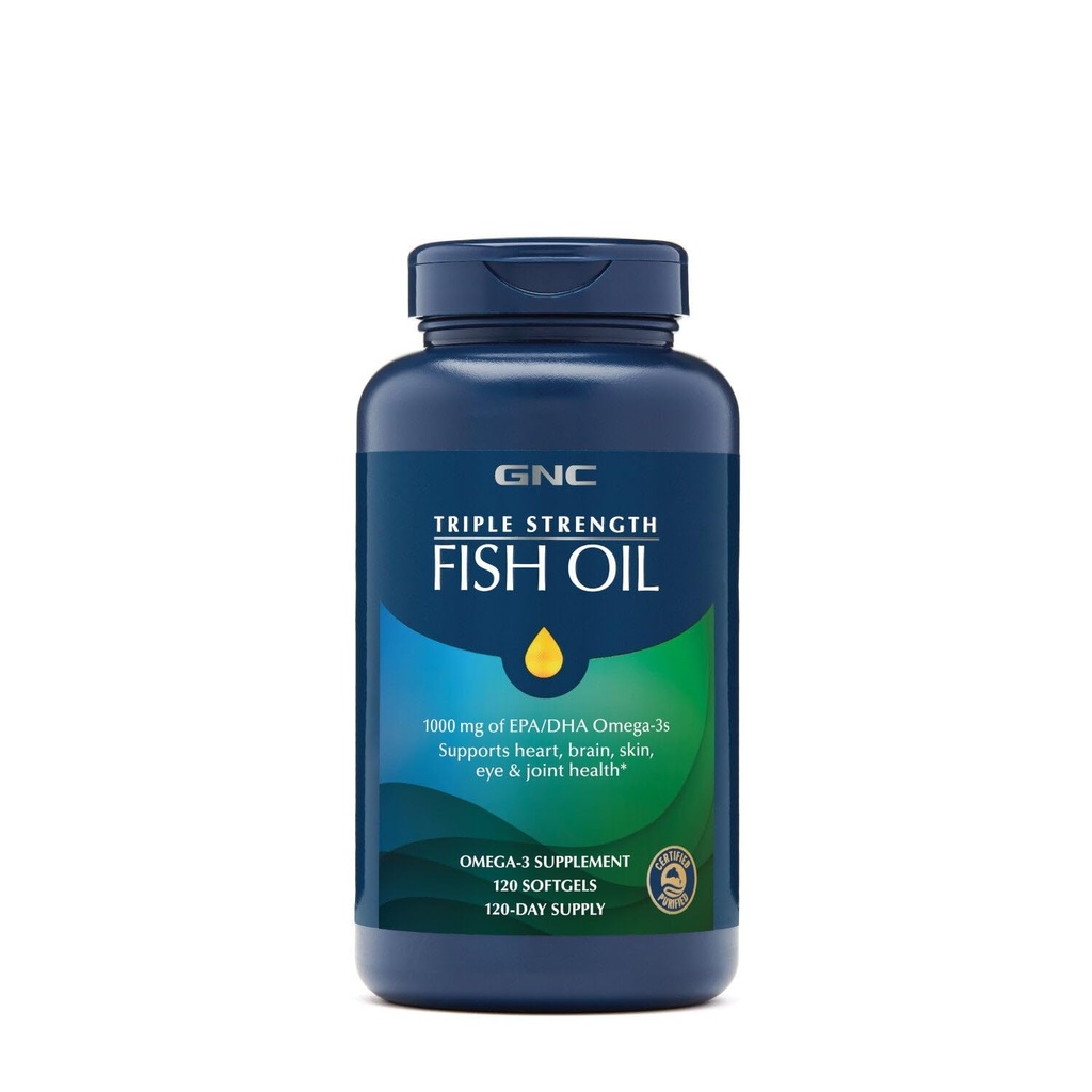 GNC Triple Strength Fish Oil, Twin Pack, 120 Softgels per Bottle, podporuje srdce, mozek, kůže, oko a společné zdraví