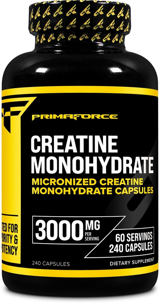 Primaforce Creatin Monohydrát Kapsle - 240 Kapsle, 3 000 mg na Serving, Gluten Free a Non- GMO