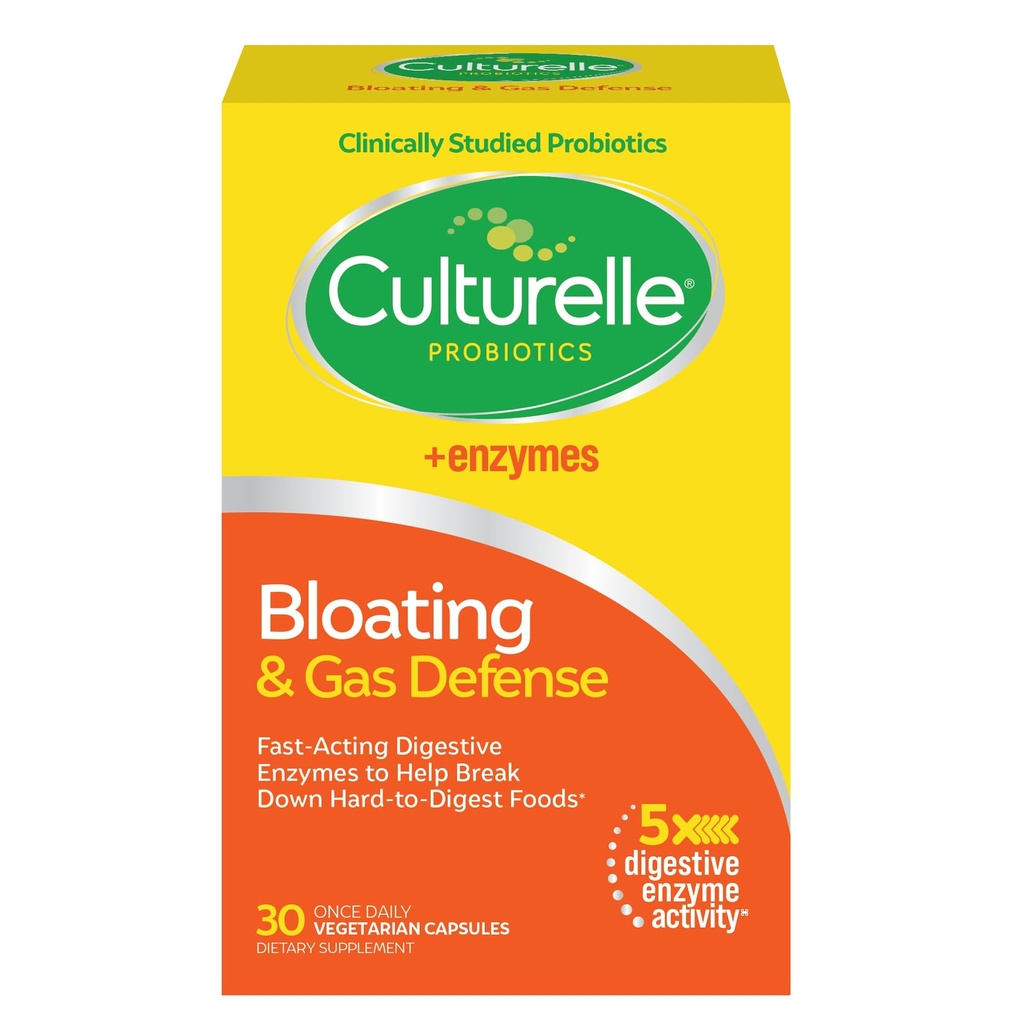 Culturelle Bloating & Gas Defense, Digestive Enzymy & Probiotika pro stravitelné zdraví, 30 Kapsle, podporuje příležitostné nepohodlí & Nepohodlí