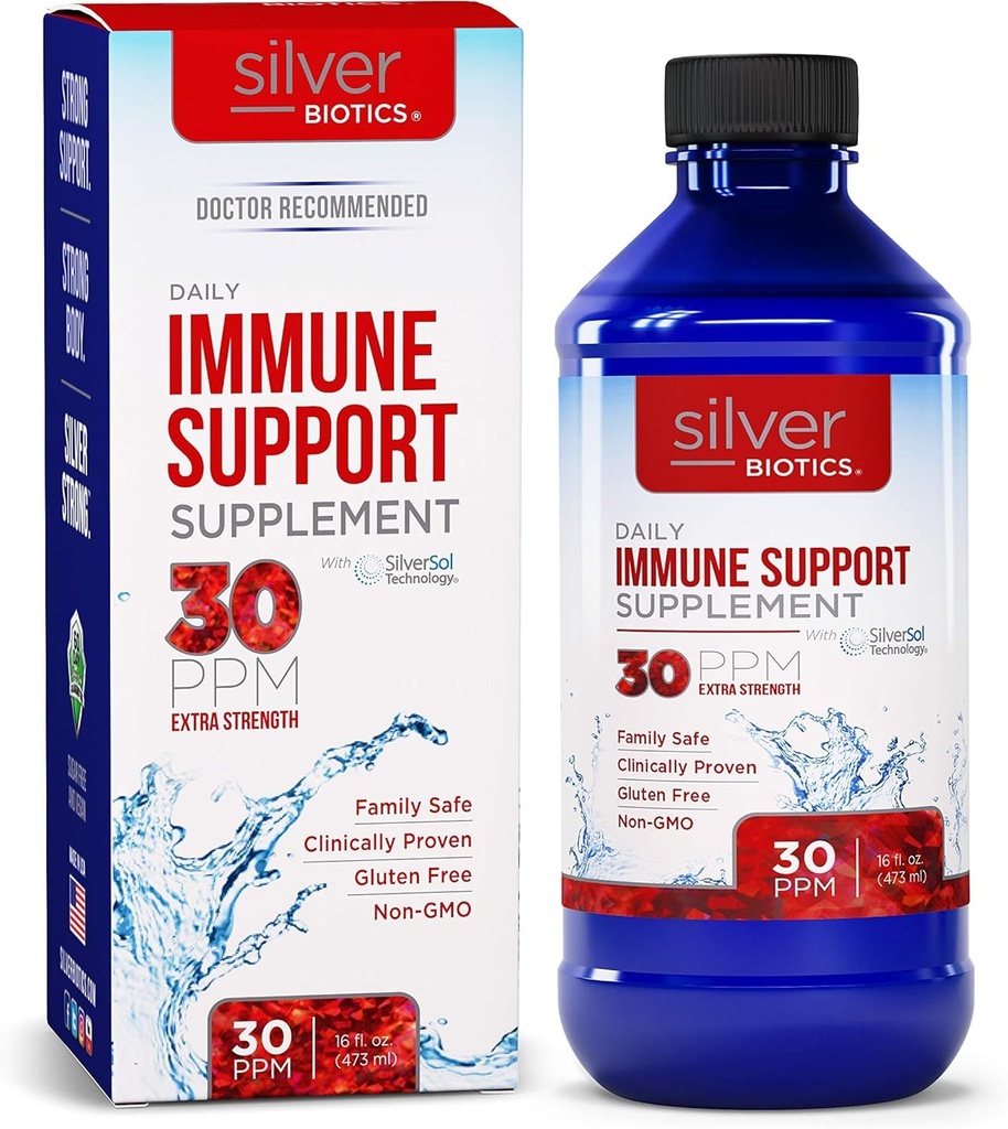 Silver Biotics 30 PPM Extra Síla Denní Imunitní Supplement s patentovaným Multivalentní Silversol technologie S124; Perfect Daily Defense Boost pro Váš imunitní systém S124; 16 Fl Oz
